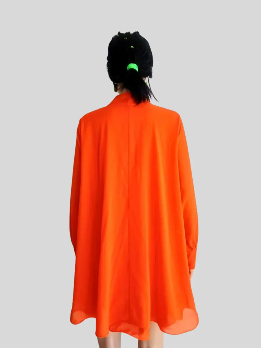 Robe ORANGE à volants avec col lavallière – Image 6