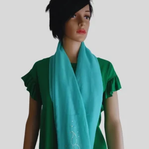 Foulard VERT D'EAU à strass dorés