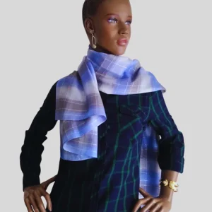 Foulard BLEU scintillant à carreaux