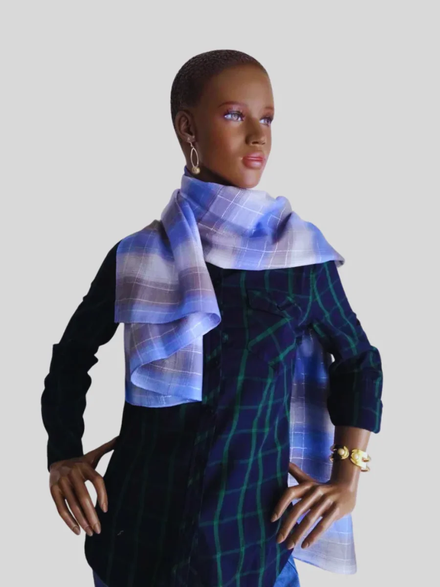 Foulard BLEU scintillant à carreaux