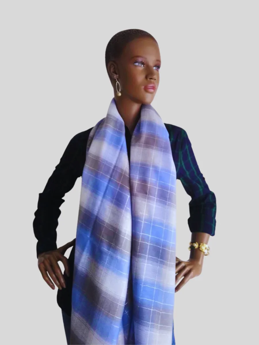 Foulard BLEU scintillant à carreaux – Image 4