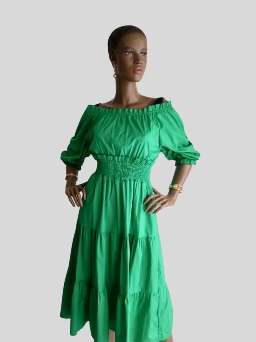 Robe VERT JADE à volants femme