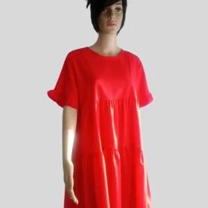 Robe ROUGE ORANGÉE à manches à volants