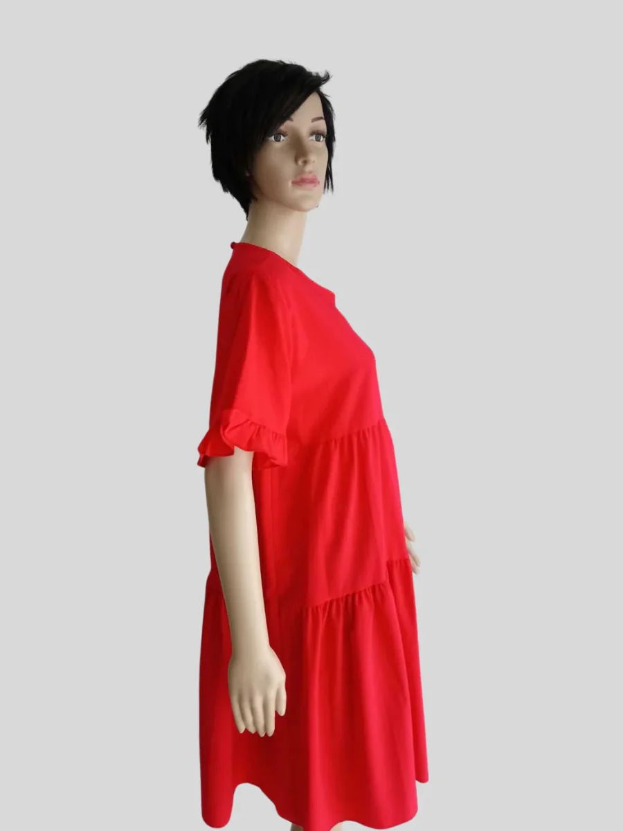 Robe ROUGE ORANGÉE à manches à volants – Image 3