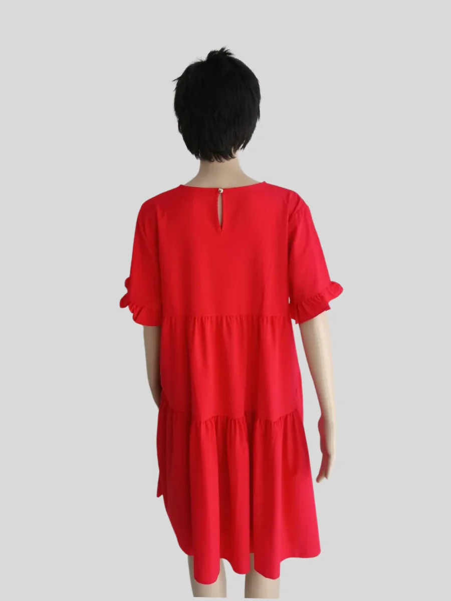 Robe ROUGE ORANGÉE à manches à volants – Image 4