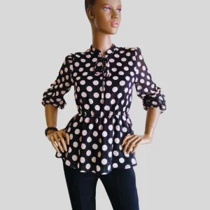 Blouse femme NOIRE péplum à pois
