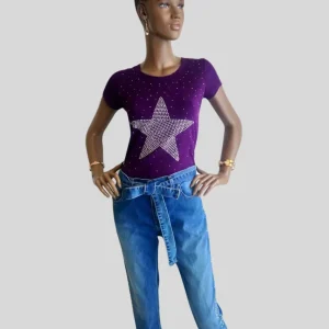 JEAN MOM taille haute à paillettes