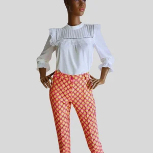 Pantalon femme 7/8 ROSE ORANGÉ imprimé