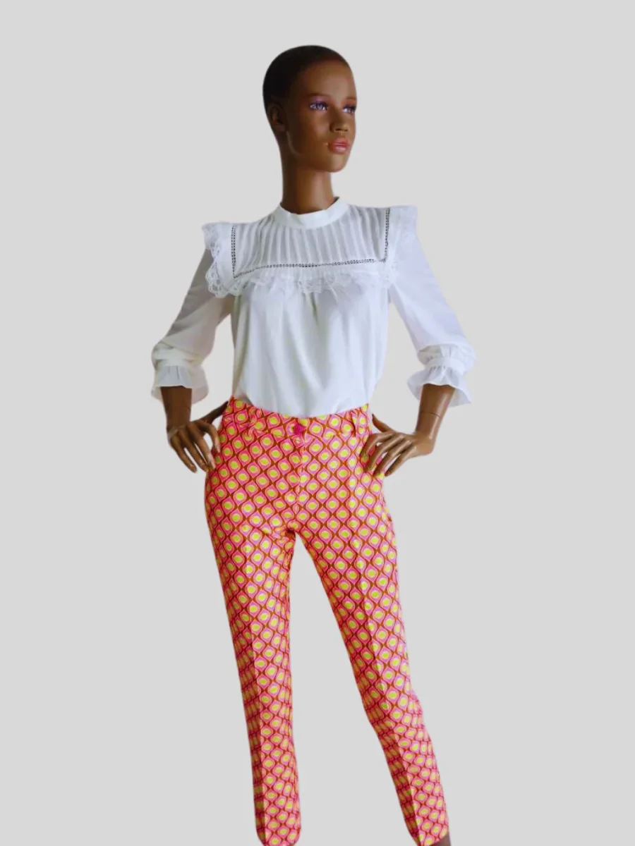 Pantalon femme 7/8 ROSE ORANGÉ imprimé