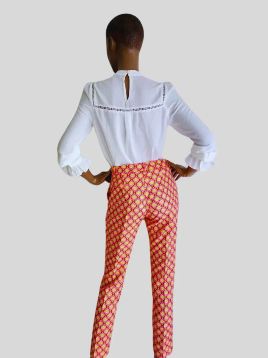 Pantalon femme 7/8 ROSE ORANGÉ imprimé – Image 4