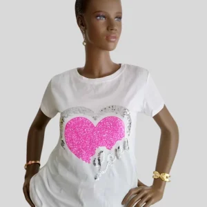 T-shirt BLANC en coton à paillettes