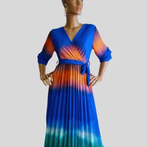 Robe BLEUE plissée originale à nouer