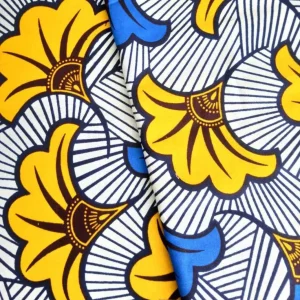 Pagne WAX FLEUR DE MARIAGE BLEU JAUNE