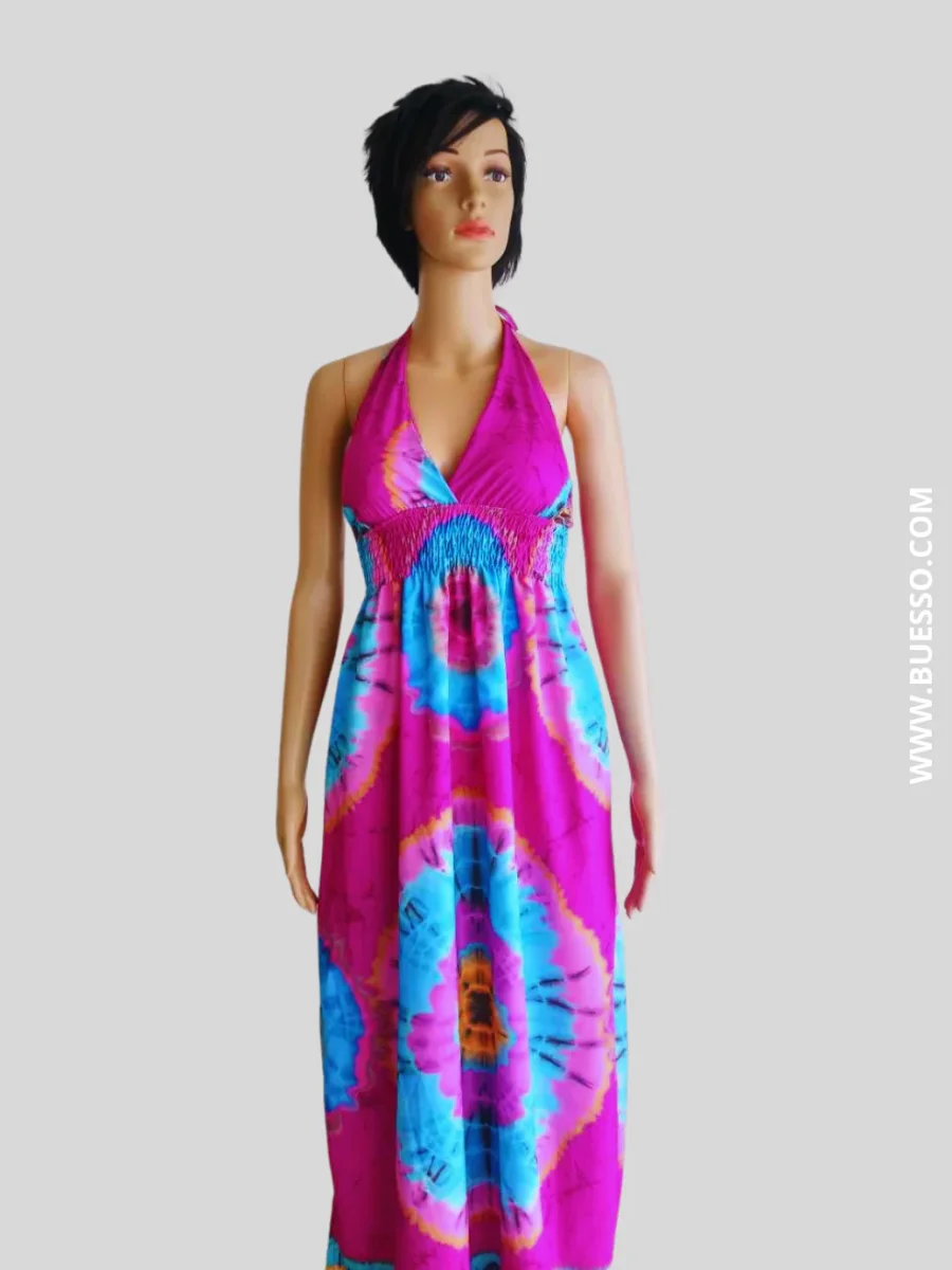 Robe ROSE FUCHSIA imprimée Batik à nouer au cou – Image 2