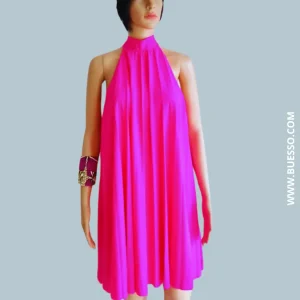 Robe ROSE FUCHSIA plissée à nouer dans le dos