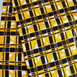 Pagne WAX JAUNE motifs carreaux