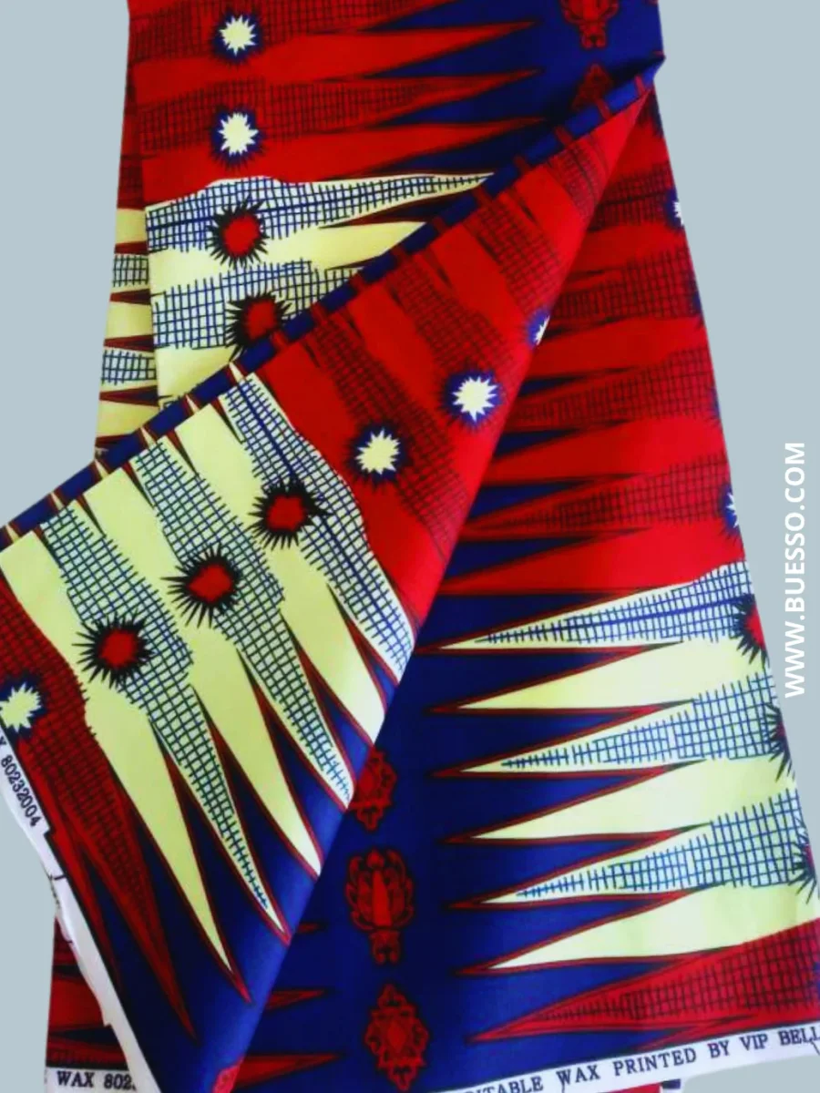 Pagne WAX ROUGE & BLEU motif épis de maïs – Image 2