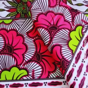 Pagne WAX ROSE motif FLEUR DE MARIAGE