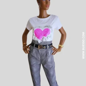 Pantalon tailleur femme GRIS imprimé à carreaux