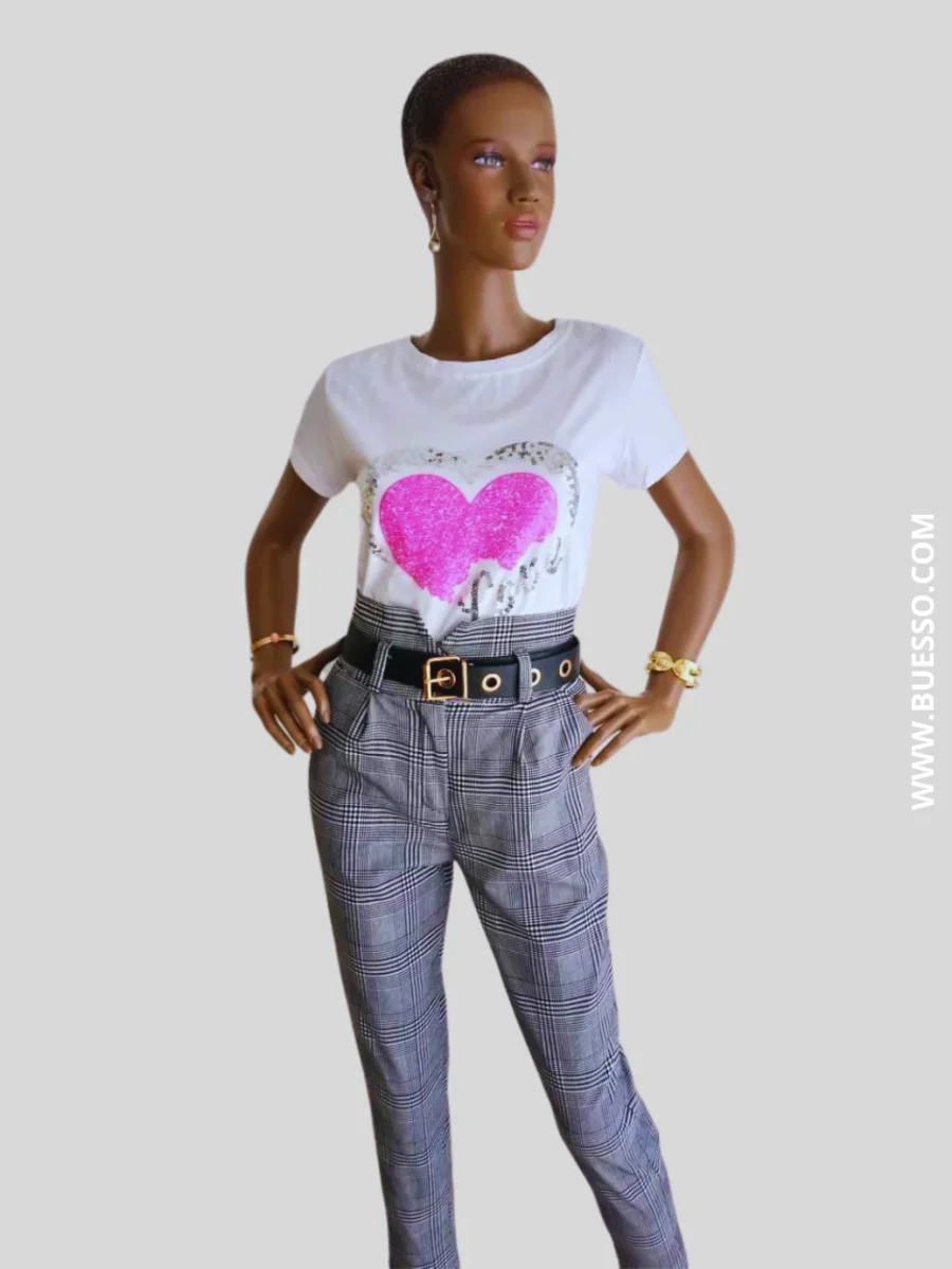 Pantalon tailleur femme GRIS imprimé à carreaux