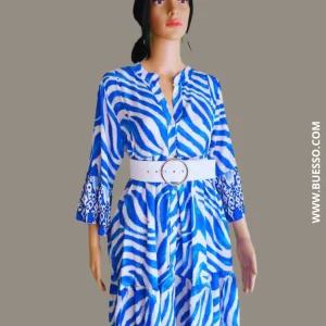 Robe zébrée BLEUE à manches 3/4
