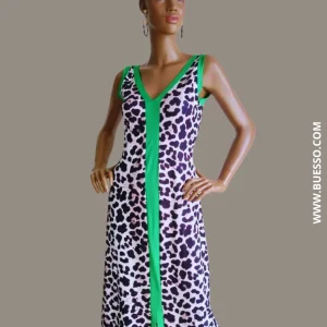 Robe léopard longue avec détails et finitions verts