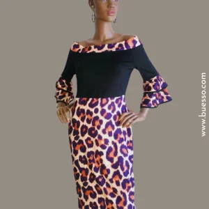 Robe léopard élégante avec manches à volants