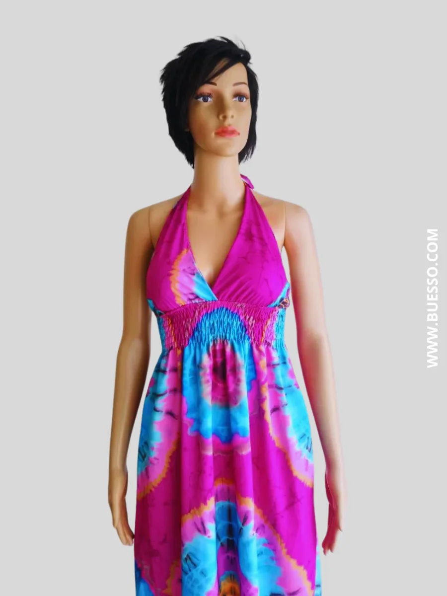 Robe ROSE FUCHSIA imprimée Batik à nouer au cou – Image 4