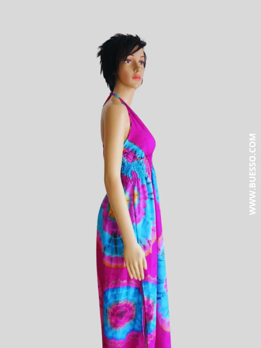 Robe ROSE FUCHSIA imprimée Batik à nouer au cou – Image 5