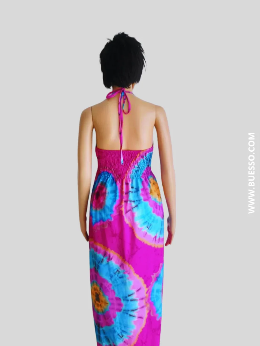 Robe ROSE FUCHSIA imprimée Batik à nouer au cou – Image 6