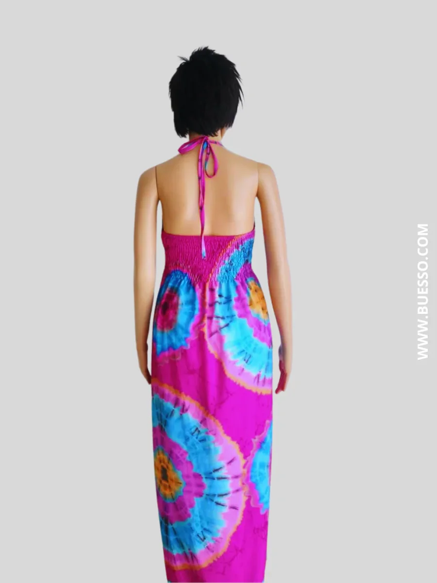 Robe ROSE FUCHSIA imprimée Batik à nouer au cou – Image 7