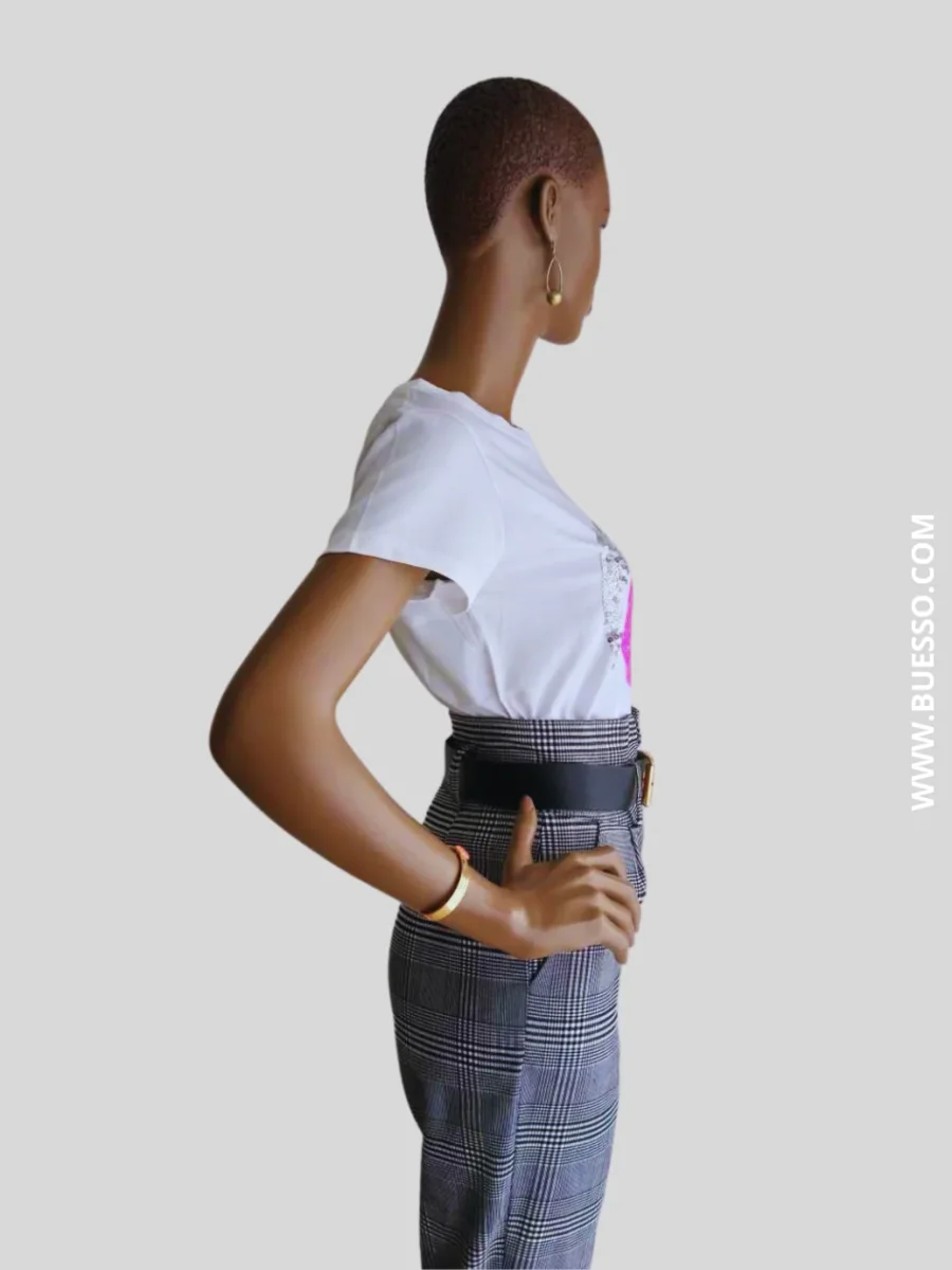 Pantalon tailleur femme GRIS imprimé à carreaux – Image 3