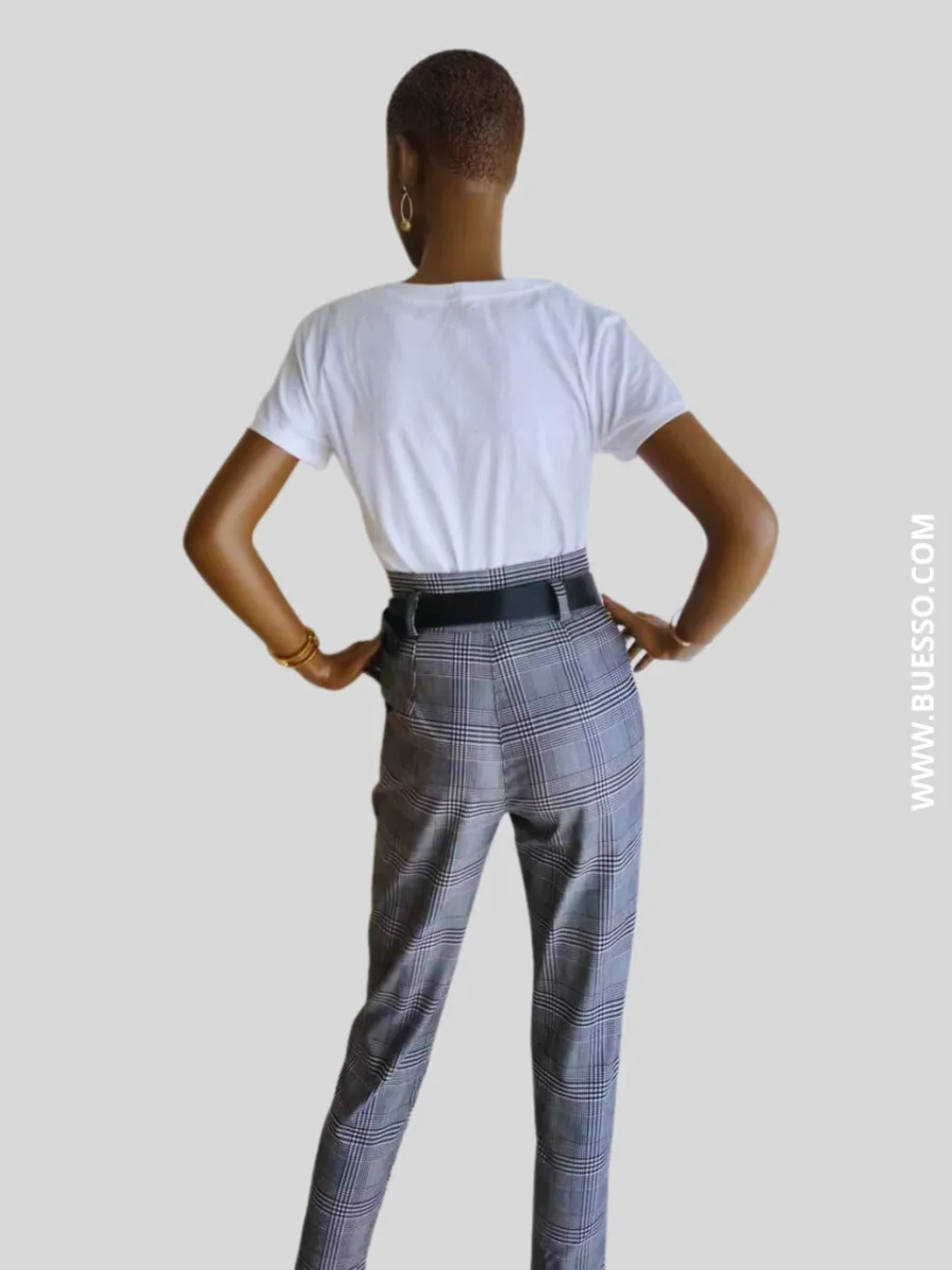 Pantalon tailleur femme GRIS imprimé à carreaux – Image 4