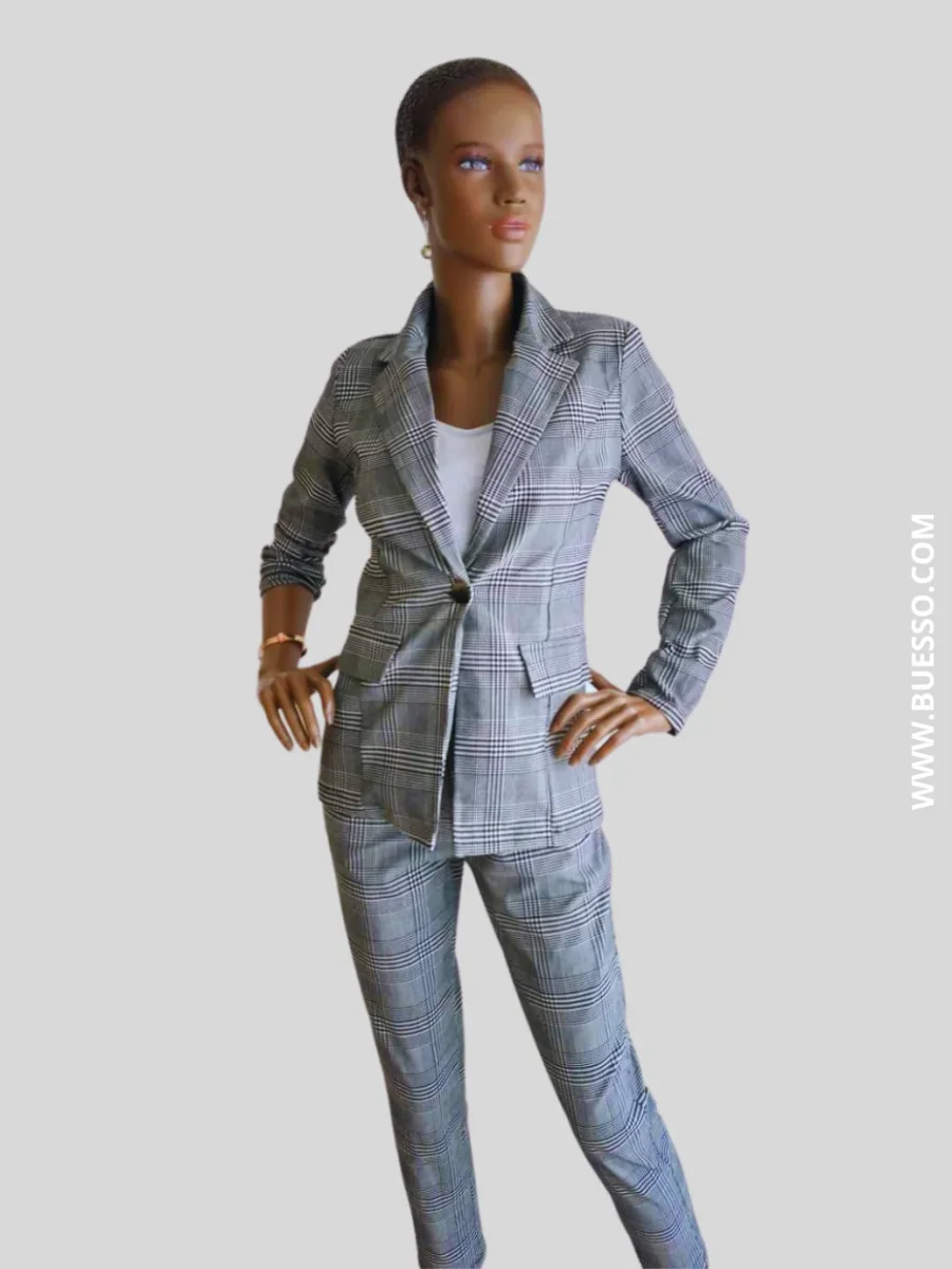 Pantalon tailleur femme GRIS imprimé à carreaux – Image 5