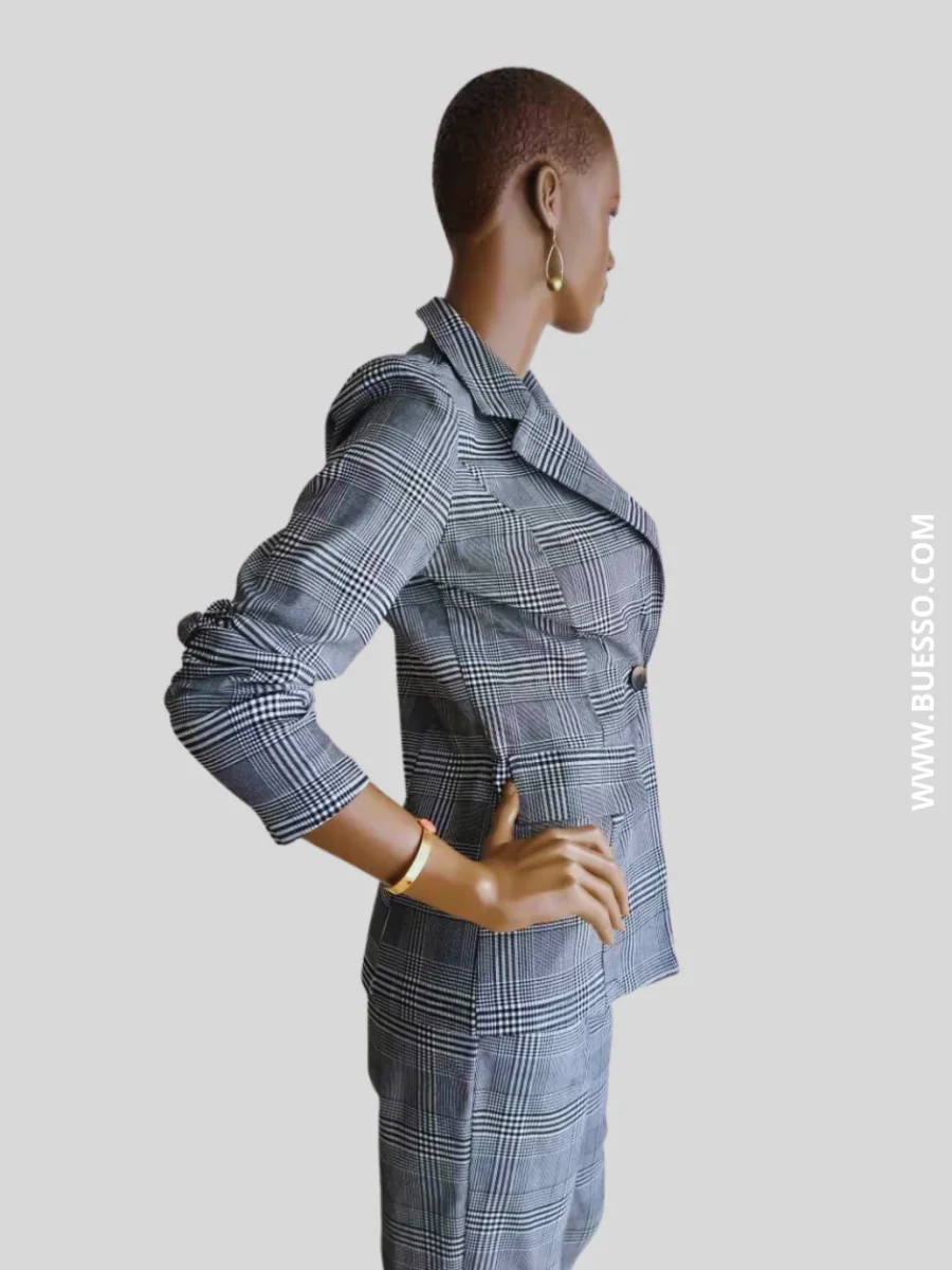 Tailleur-pantalon GRIS imprimé à carreaux – Image 3