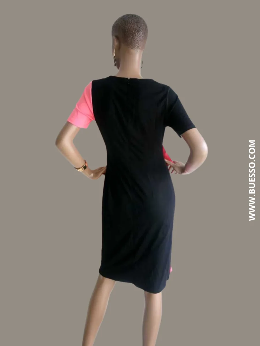 Robe crayon bicolore femme rose poudré et noir – Image 5