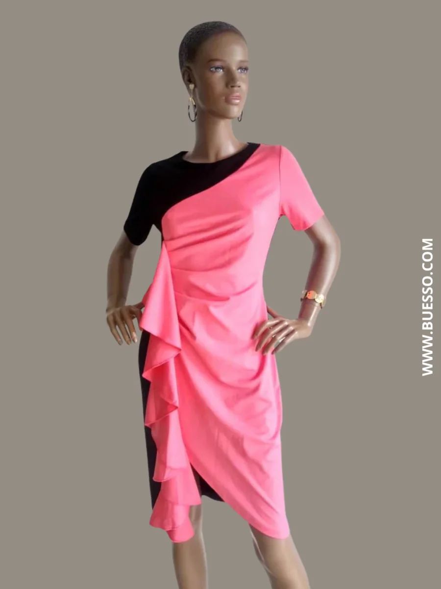 Robe crayon bicolore femme rose poudré et noir – Image 4