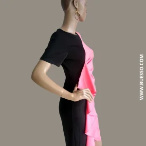 Robe crayon bicolore femme rose poudré et noir