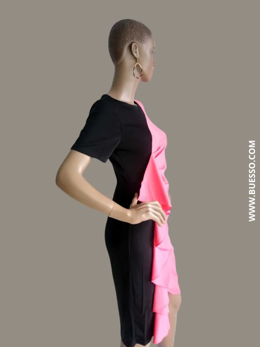 Robe crayon bicolore femme rose poudré et noir