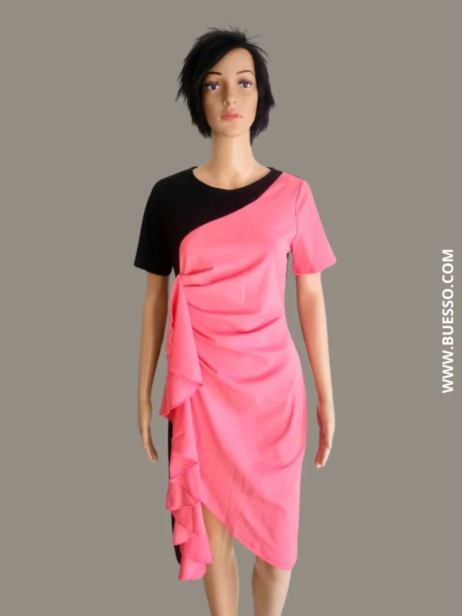 Robe crayon bicolore femme rose poudré et noir – Image 3