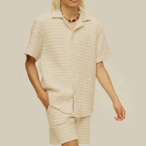 Chemise Cuba gauffrée écrue