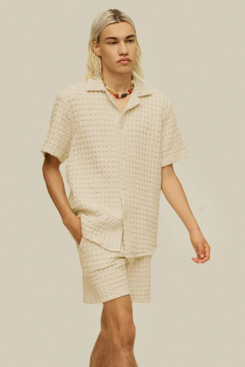 Chemise Cuba gauffrée écrue – Image 2