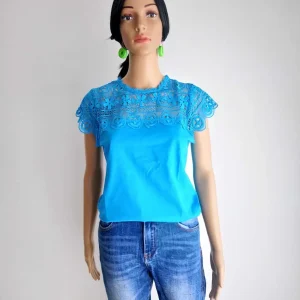 T-shirt BLEU TURQUOISE en dentelle femme