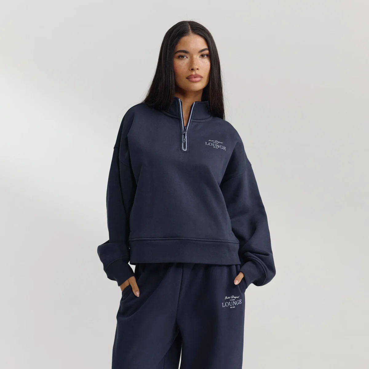 Pull avec Quart de Zip - Bleu Foncé – Image 3