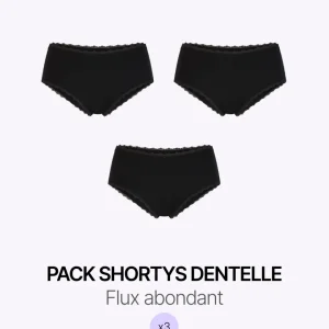 Pack menstruel trio shortys noir en dentelle