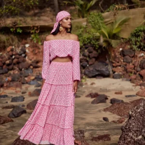 Top Joana épaules dénudées - Imprimé Rose