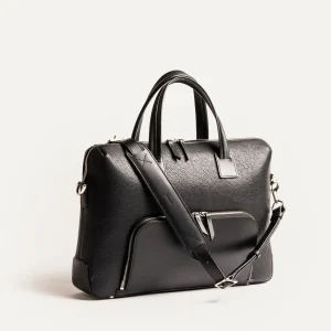 Porte-documents cuir grainé et lisse ~ LEWIS - NOIR