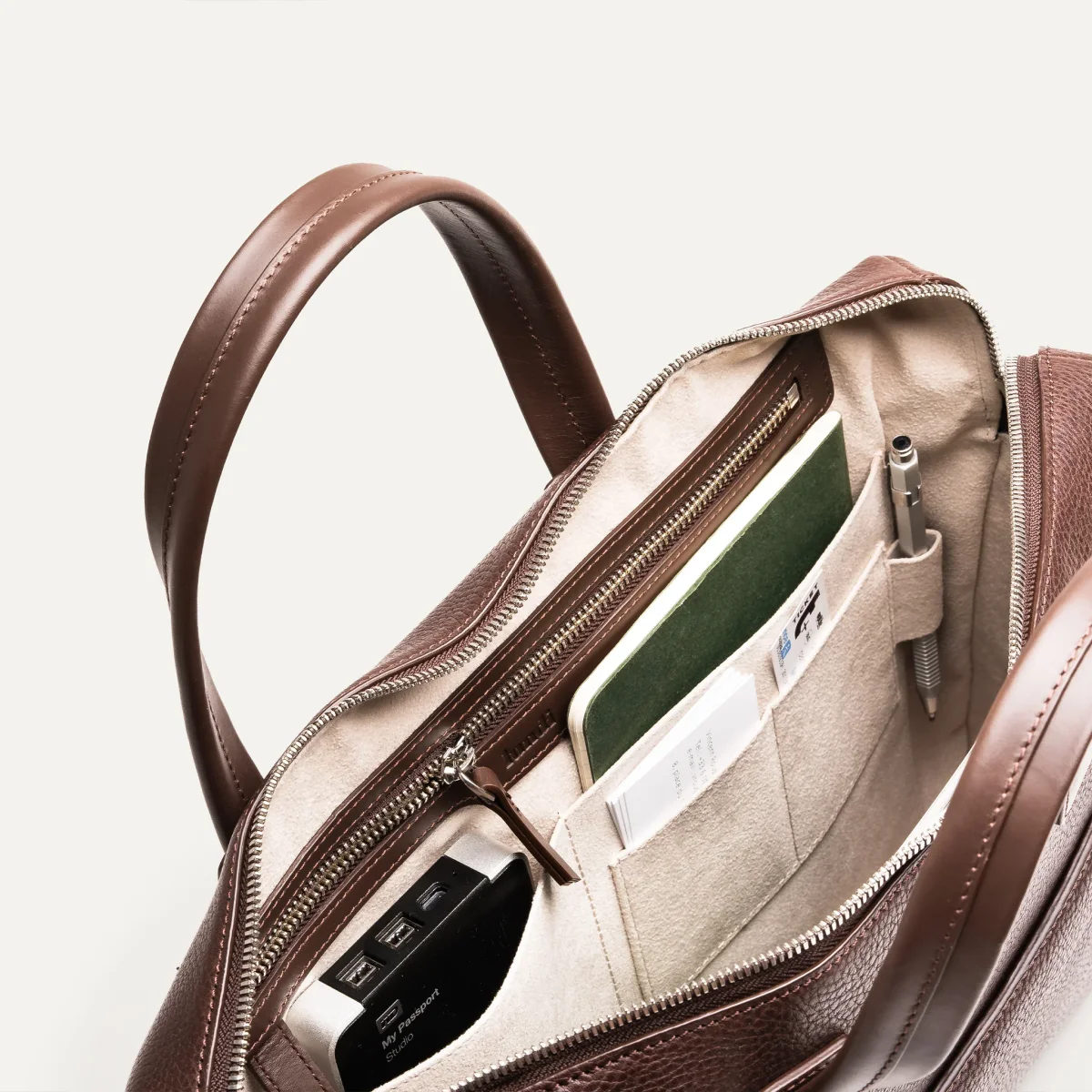 Porte-documents cuir grainé et lisse ~ LEWIS - MARRON – Image 8