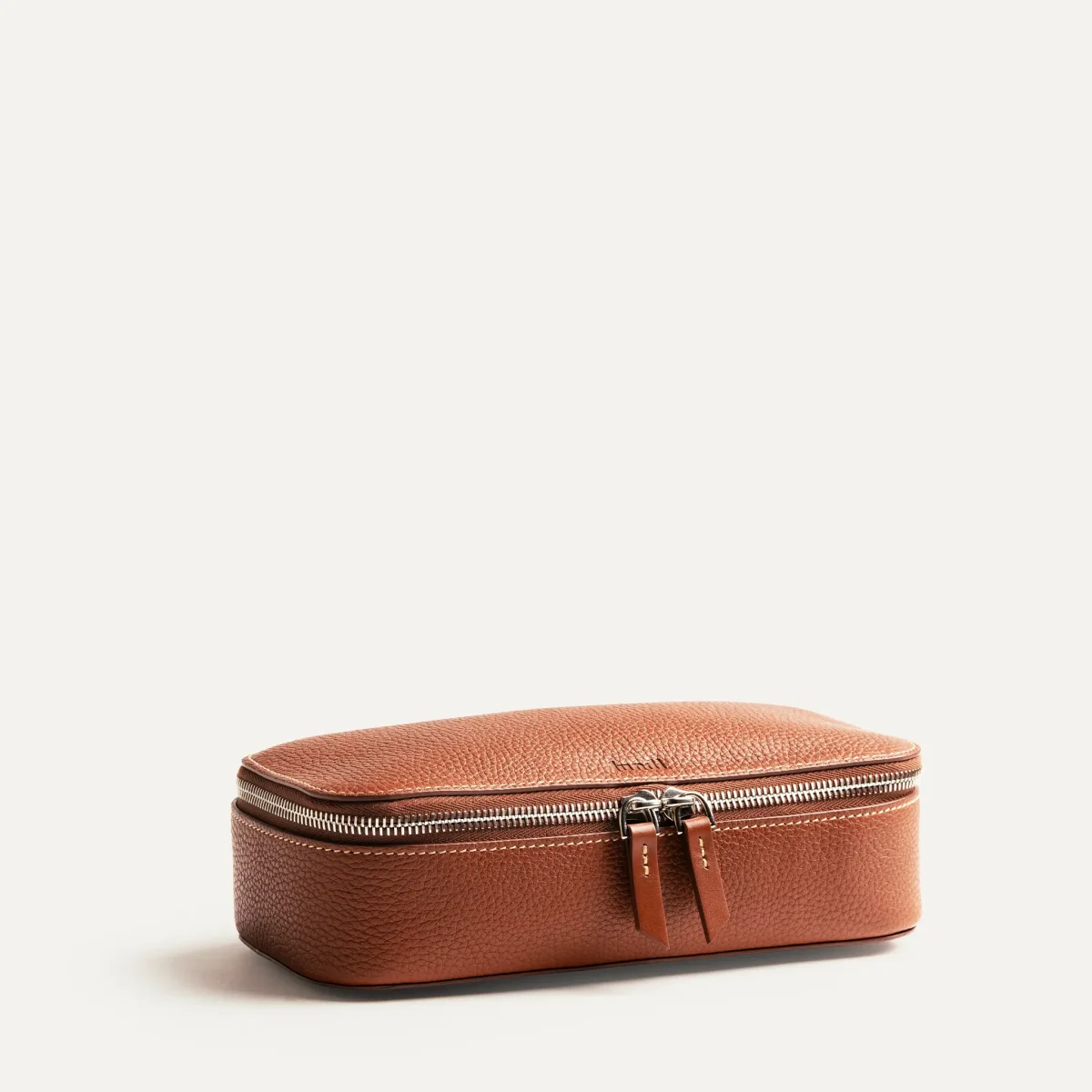 Trousse de toilette en cuir grainé ~ LISA - Cognac