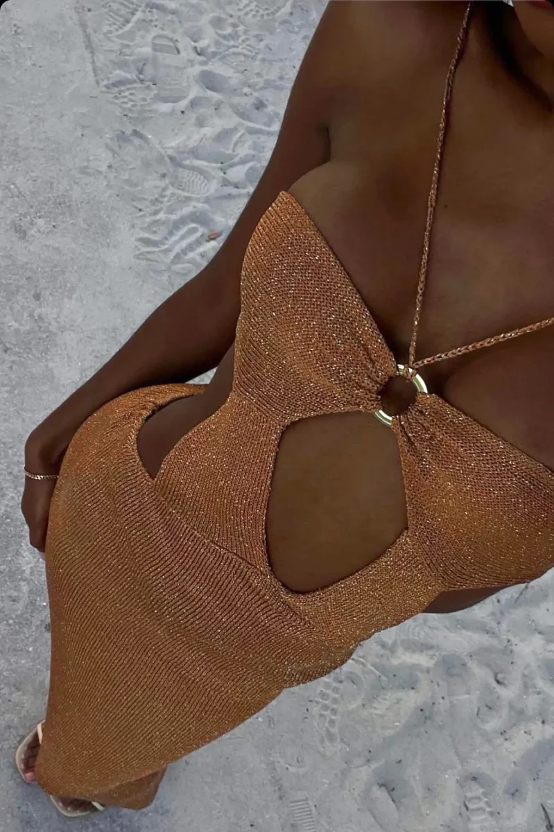 Robe en maille crochetée brillante Luna Amber – Image 2